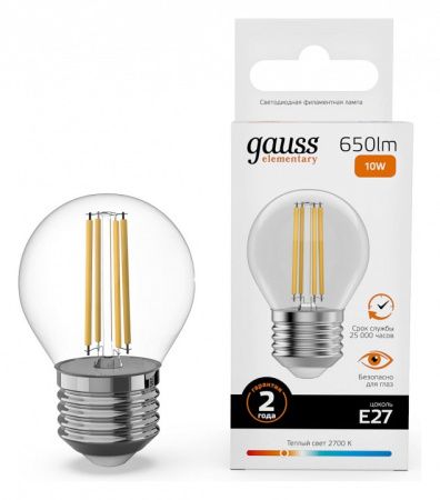 Лампа светодиодная Gauss Filament Elementary E27 10Вт 2700K 52210