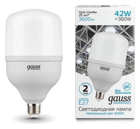 Лампа светодиодная Gauss Elementary LED T120 E27 42Вт 4000K 63224