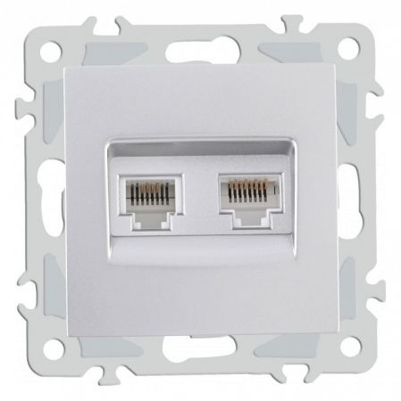 Розетка двойная RJ-11 и Ethernet RJ-45, без рамки Arte Milano am-206 206.44-1.silver