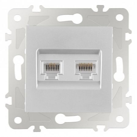 Розетка двойная RJ-11 и Ethernet RJ-45, без рамки Arte Milano am-203 203.44-1.silver