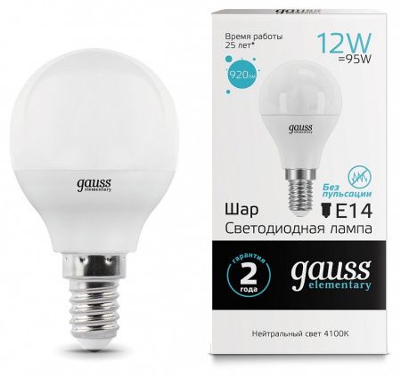 Лампа светодиодная Gauss LED Elementary E14 12Вт 4100K 53122