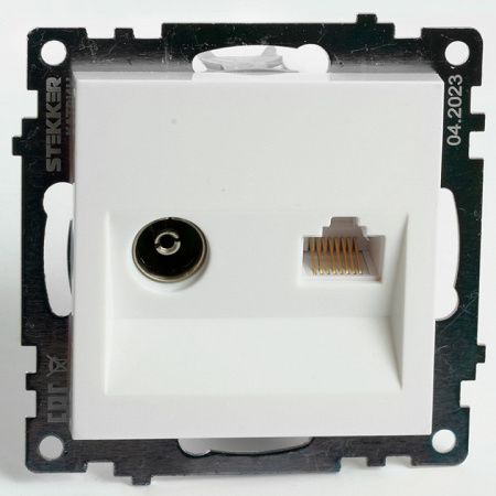 ТВ-розетка и розетка Ethernet RJ-45 без рамки Stekker GLS00-7106-01 49181