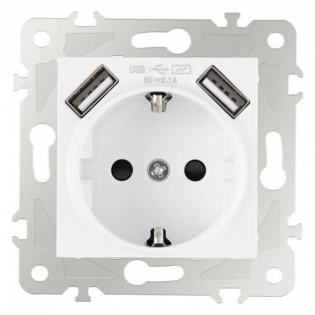 Розетка с заземлением и со шторкой и 2хUSB, без рамки Arte Milano am-203 203.47-1.white