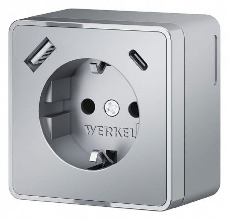 Розетка с заземлением и со шторками и USB Werkel Gallant (серебряный) W5071706