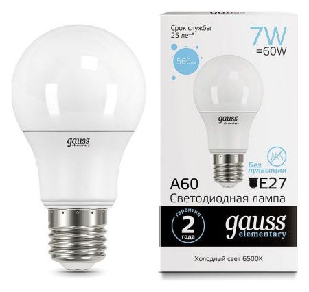 Лампа светодиодная Gauss Led Elementary A60 E27 7Вт 6500K 23237A