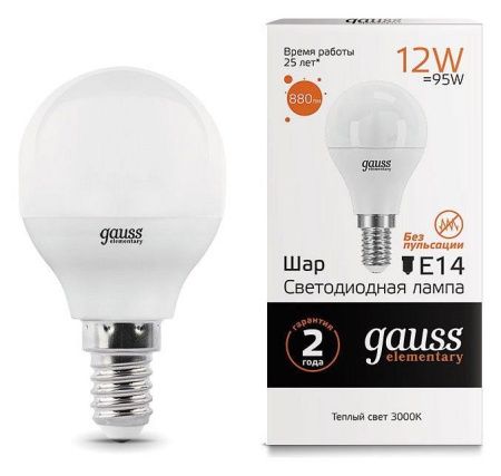 Лампа светодиодная Gauss LED Elementary E14 12Вт 3000K 53112